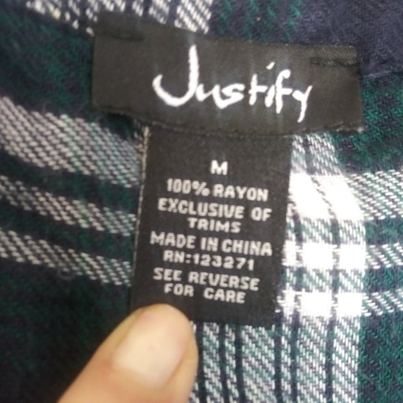 Justify Blue Green Plaid Flannel Hi Lo Button Down Shirt Jacket Duster  Size M - Picture 2 of 3